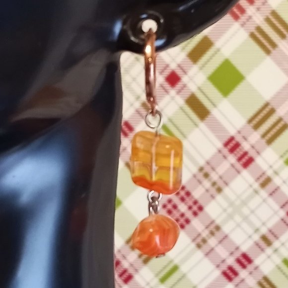 Orange Colorful Glass Bead Stone Dangle Earrings Handmade Jewelry #37 - Picture 8 of 9